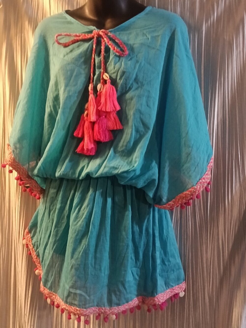New AQUA BLUE AND PINK SWIM COVER DRESS